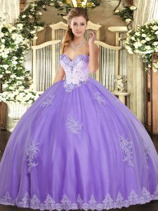 Tulle Sleeveless Floor Length 15 Quinceanera Dress and Beading and Appliques