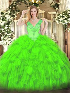 Floor Length Ball Gowns Sleeveless Quinceanera Gowns Lace Up