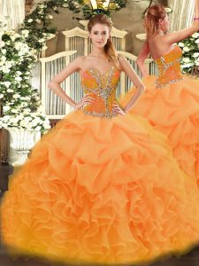 Great Floor Length Orange Quinceanera Gown Sweetheart Sleeveless Lace Up