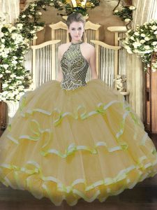 Fancy Sleeveless Lace Up Floor Length Beading and Ruffles Quinceanera Gowns