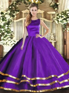 Modest Floor Length Ball Gowns Sleeveless Purple 15 Quinceanera Dress Lace Up