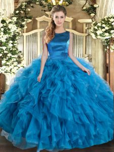 Ruffles Vestidos de Quinceanera Teal Lace Up Sleeveless Floor Length