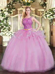 Adorable Two Pieces Quinceanera Gown Lilac Scoop Organza Sleeveless Floor Length Lace Up