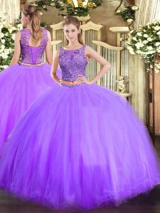 New Style Sleeveless Floor Length Beading Lace Up Ball Gown Prom Dress with Lavender