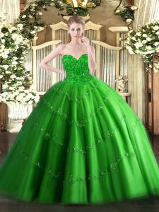 Green Sleeveless Tulle Lace Up Sweet 16 Dress for Military Ball and Sweet 16 and Quinceanera