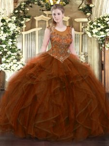 Flare Brown Sleeveless Beading and Ruffles Floor Length Quinceanera Gowns