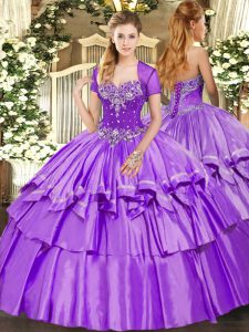 Latest Lavender Lace Up Sweetheart Beading and Ruffled Layers Quinceanera Gowns Organza and Taffeta Sleeveless