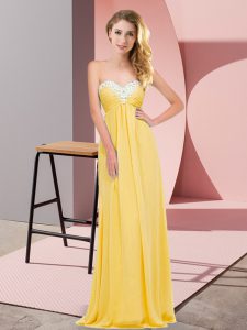Designer Empire Evening Dress Gold Sweetheart Chiffon Sleeveless Floor Length Lace Up