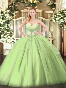 Beauteous Yellow Green Sweetheart Lace Up Beading Quinceanera Dress Sleeveless