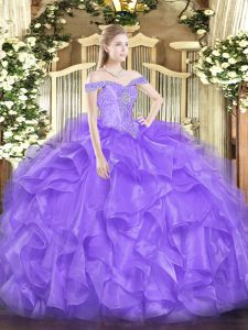 Sumptuous Off The Shoulder Sleeveless Organza Quinceanera Dresses Beading and Ruffles Lace Up