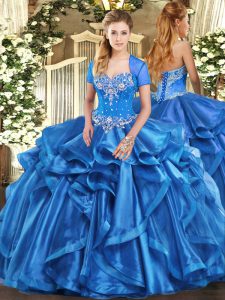 Sexy Sleeveless Lace Up Floor Length Beading and Ruffles Sweet 16 Quinceanera Dress