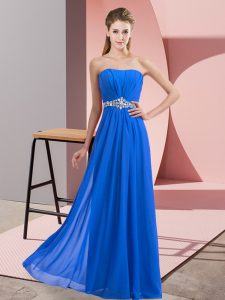 Strapless Sleeveless Prom Party Dress Floor Length Beading Blue Chiffon