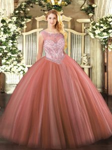 Modern Red Zipper Scoop Beading Quinceanera Gown Tulle Sleeveless