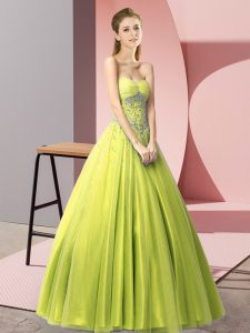 Yellow Green Sweetheart Neckline Beading Prom Dresses Sleeveless Lace Up