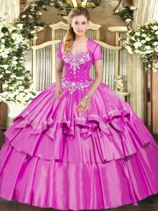 Affordable Beading and Ruffled Layers Ball Gown Prom Dress Lilac Lace Up Sleeveless Floor Length