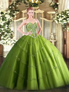 Olive Green Sleeveless Tulle Lace Up Quinceanera Dress for Military Ball and Sweet 16 and Quinceanera