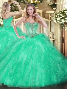 Tulle Sleeveless Floor Length Quinceanera Dress and Beading and Ruffles