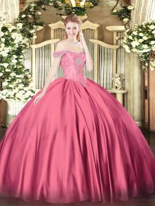 Ball Gowns Quinceanera Dress Hot Pink Off The Shoulder Satin Sleeveless Floor Length Lace Up