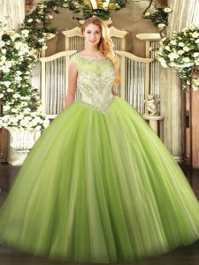 Discount Tulle Sleeveless Floor Length Quinceanera Gowns and Beading