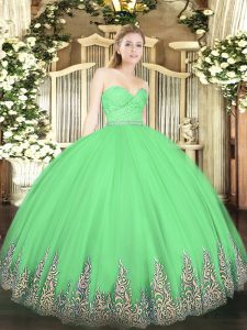 Eye-catching Green Sleeveless Beading and Lace and Appliques Floor Length 15 Quinceanera Dress