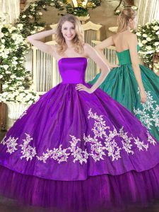 Dazzling Sleeveless Floor Length Embroidery Zipper Ball Gown Prom Dress with Purple