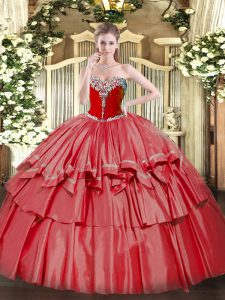 Chic Coral Red Sleeveless Beading and Ruffled Layers Floor Length Quinceanera Dresses