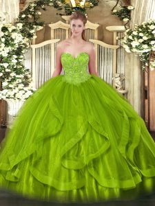 Perfect Organza Sleeveless Floor Length 15 Quinceanera Dress and Beading and Ruffles