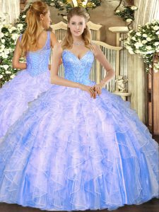 Light Blue Sleeveless Beading and Ruffles Floor Length Quinceanera Gown