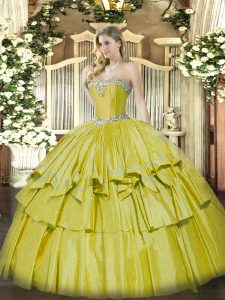 Fashionable Yellow Sleeveless Organza and Taffeta Lace Up Quince Ball Gowns for Military Ball and Sweet 16 and Quinceanera