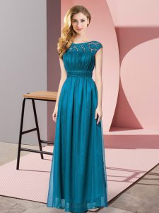 Teal Prom Evening Gown Prom and Party with Lace Scoop Sleeveless Zipper