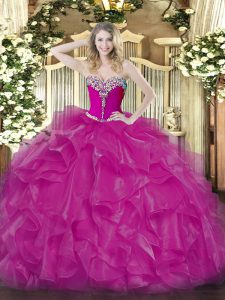 Floor Length Fuchsia 15 Quinceanera Dress Sweetheart Sleeveless Lace Up