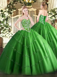 Stylish Green Tulle Lace Up Vestidos de Quinceanera Sleeveless Floor Length Beading and Appliques