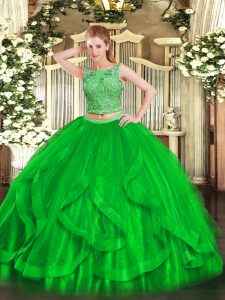 Sleeveless Beading and Ruffles Lace Up Ball Gown Prom Dress