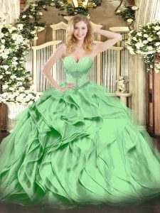 Sleeveless Lace Up Floor Length Beading and Ruffles Quince Ball Gowns