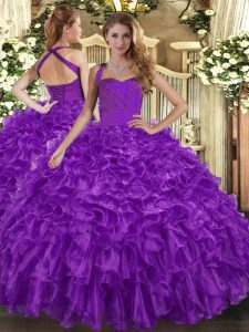 Flirting Floor Length Ball Gowns Sleeveless Purple Vestidos de Quinceanera Lace Up