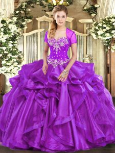 Cute Ball Gowns Sweet 16 Dresses Purple Sweetheart Organza Sleeveless Floor Length Lace Up