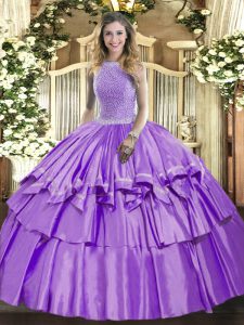 Lavender Sleeveless Beading and Ruffled Layers Floor Length Quinceanera Dresses