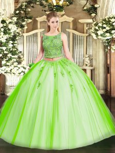Noble Sweet 16 Quinceanera Dress Military Ball and Sweet 16 and Quinceanera with Beading and Appliques Scoop Sleeveless Lace Up