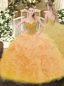 Ball Gowns Quinceanera Gowns Gold Sweetheart Organza Sleeveless Floor Length Lace Up