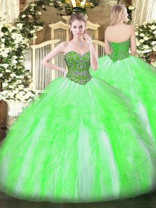 Sleeveless Beading and Ruffles Floor Length Quince Ball Gowns