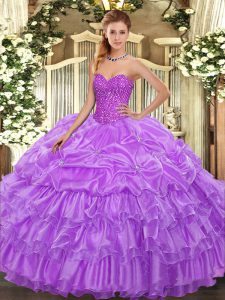 Glamorous Sweetheart Sleeveless Lace Up Quinceanera Dress Lavender Organza
