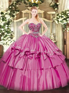 Organza and Taffeta Sleeveless Floor Length Vestidos de Quinceanera and Beading and Ruffled Layers