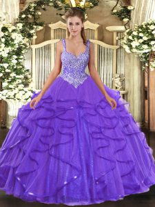 Floor Length Lavender 15 Quinceanera Dress Straps Sleeveless Lace Up