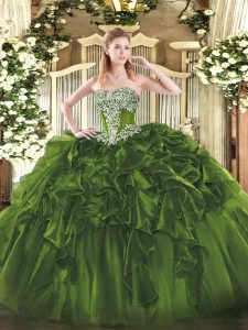 Flirting Strapless Sleeveless Organza Quinceanera Dress Beading and Ruffles Lace Up