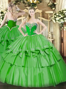 Elegant Green Sweetheart Lace Up Beading and Ruffled Layers Vestidos de Quinceanera Sleeveless