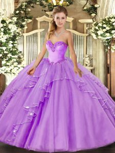 Lavender Lace Up Sweetheart Beading and Ruffles Sweet 16 Dress Tulle Sleeveless