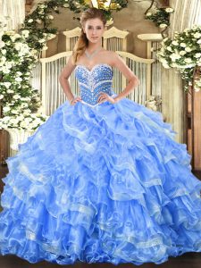 Luxury Sleeveless Beading and Ruffled Layers Lace Up Sweet 16 Dress