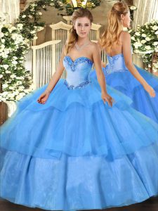 Baby Blue Sleeveless Beading and Ruffled Layers Floor Length Quinceanera Dresses