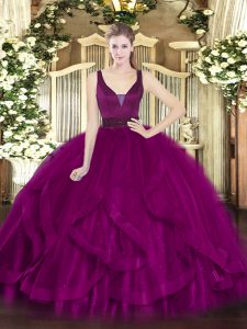 Shining Floor Length Fuchsia Vestidos de Quinceanera Straps Sleeveless Zipper