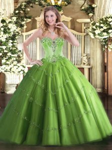 Captivating Tulle Sweetheart Sleeveless Lace Up Beading Vestidos de Quinceanera in